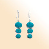 Sterling silver turquoise shell earrings with triple round drop design, handcrafted in Bali